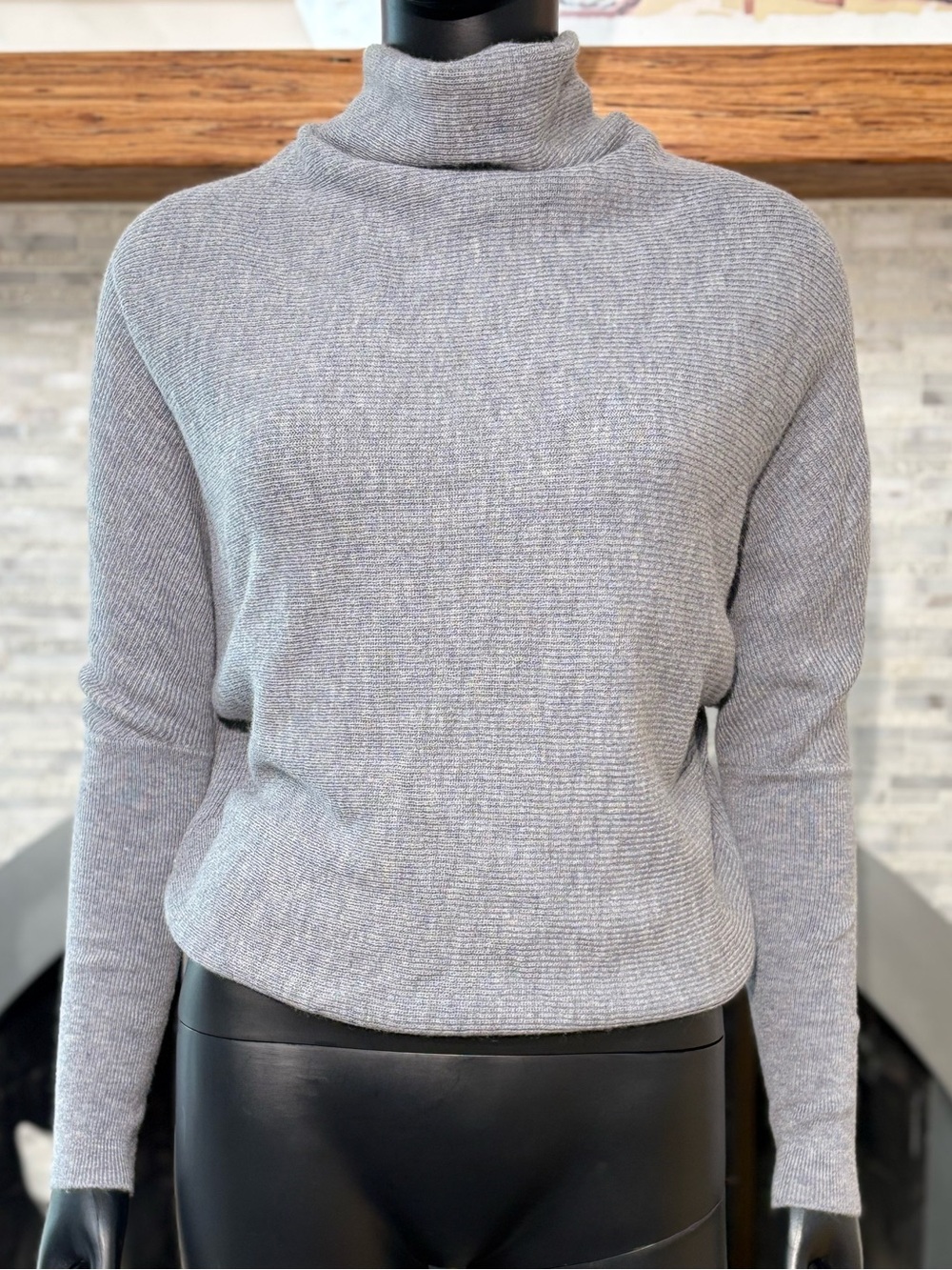 AllSaints Gray Ribbed Turtleneck Batwing Sweater - Size Small